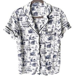 Petite Plume Pajama Top Women’s Small Seaside Timeless Toile Pima Cotton
